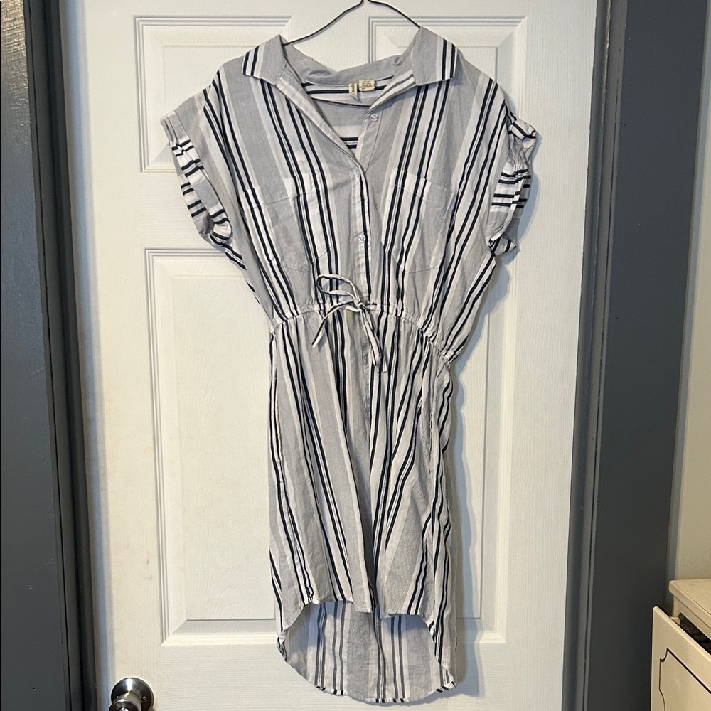 Striped 100% Cotton Button-Up Dress